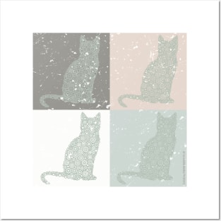 Distressed Cat Pop Art - Earth Colors Circle Design Posters and Art